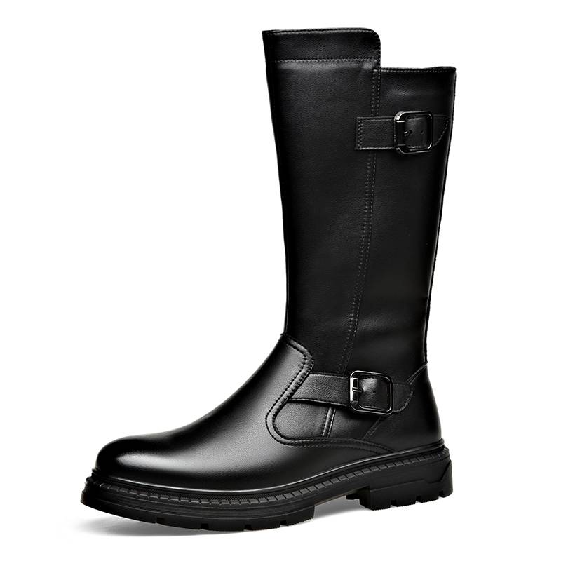 The new leather Martin boots men's high horse boots men's winter plus velvet leather boots men's high -top zipper boots