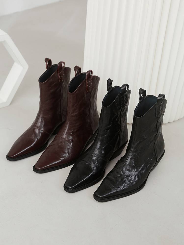 Pointed short boots female 2023 spring and autumn rough heel mid -heeled nude boots retro boots Martin boots single boots western denim boots