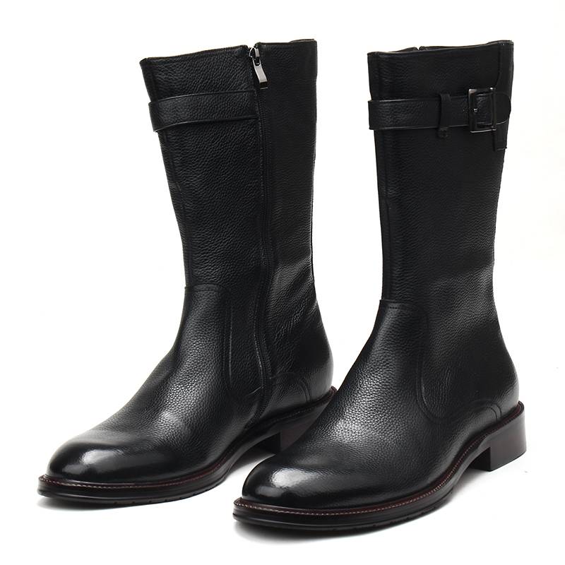 Pure cowhide long leather boots male high leather boots Tibetan -style rolling boots zipper cashmere warm autumn and winter Martin boots