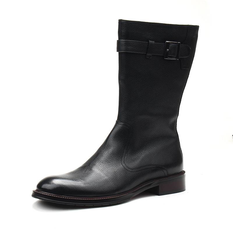 Pure cowhide long leather boots male high leather boots Tibetan -style rolling boots zipper cashmere warm autumn and winter Martin boots