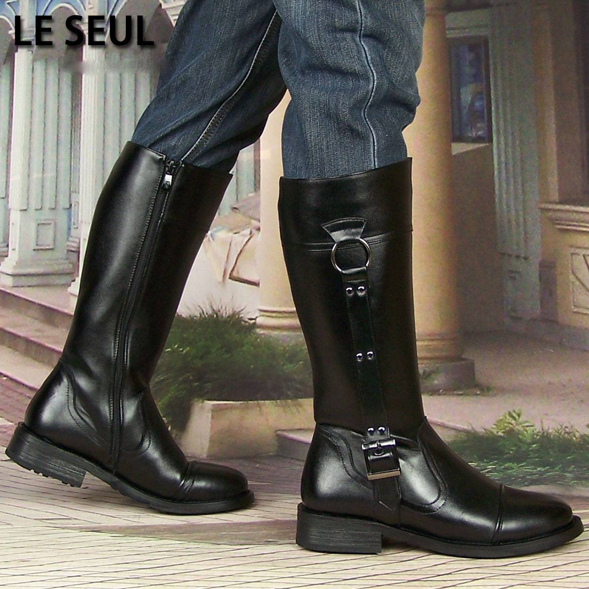 Leseul Boots Men's Boots High Clear Leather Leather Radio Warfare Heritage Boots Trend Male Long Knight Leather Boots