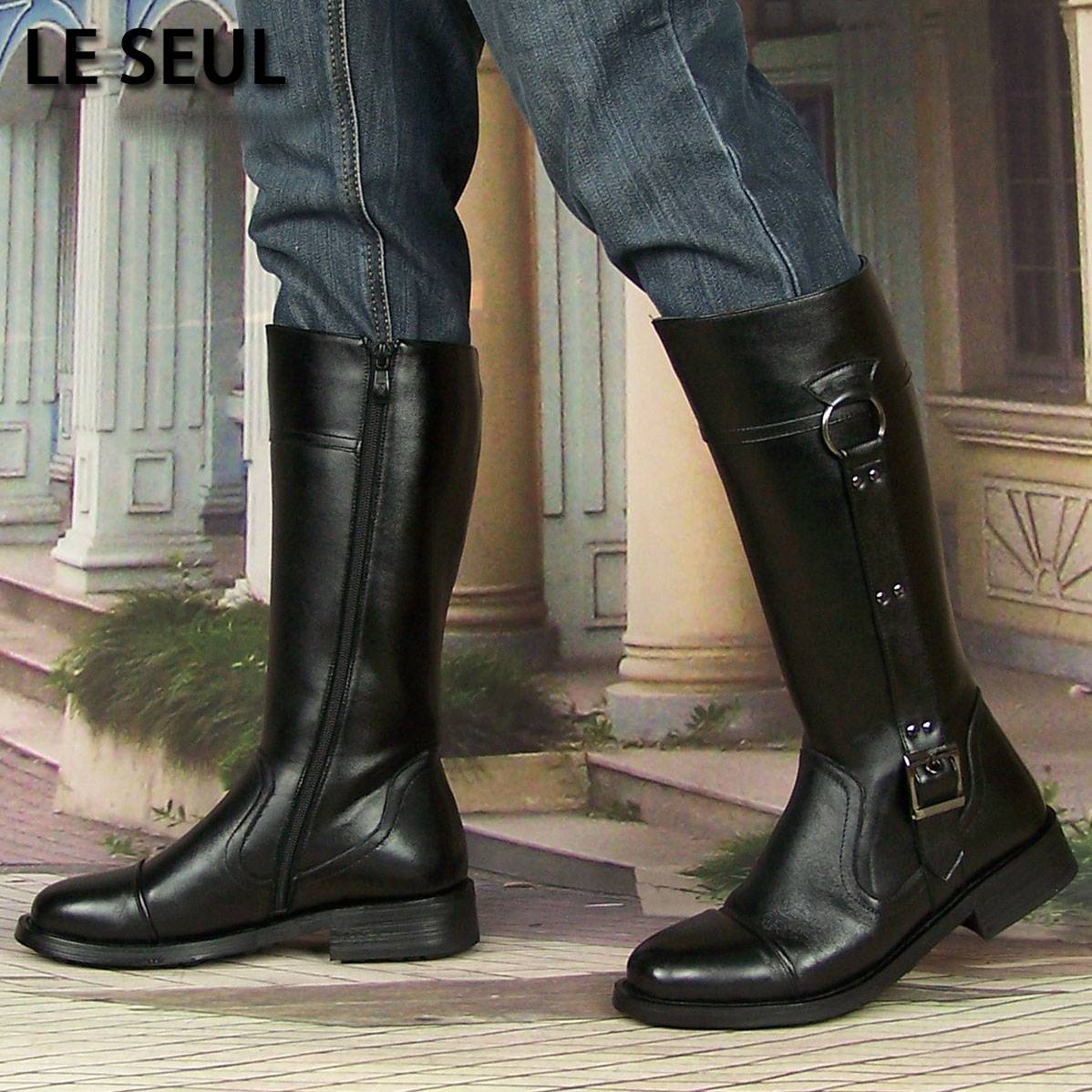 Leseul Boots Men's Boots High Clear Leather Leather Radio Warfare Heritage Boots Trend Male Long Knight Leather Boots