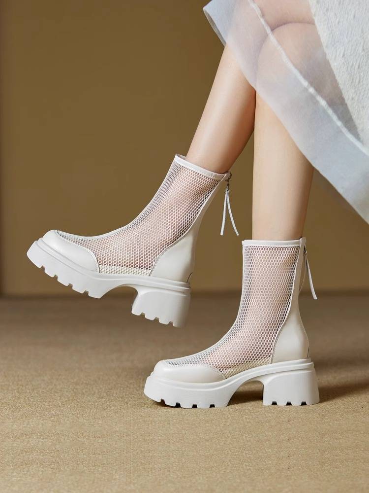 GUIDI FAME Martin Boots 2024 new summer breathable mesh boots thick heel thick bottom hollow hollow boots female