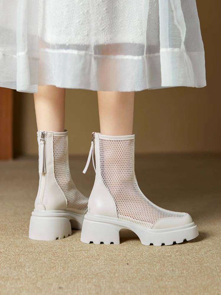 GUIDI FAME Martin Boots 2024 new summer breathable mesh boots thick heel thick bottom hollow hollow boots female