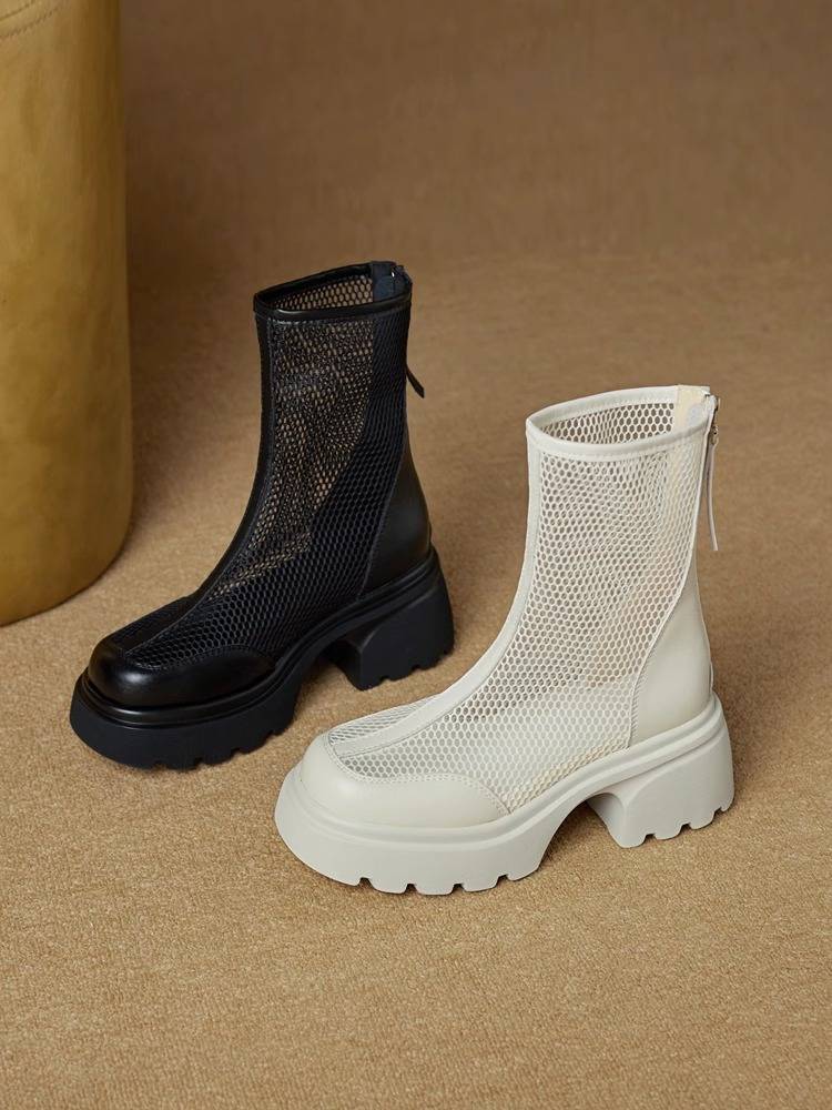GUIDI FAME Martin Boots 2024 new summer breathable mesh boots thick heel thick bottom hollow hollow boots female