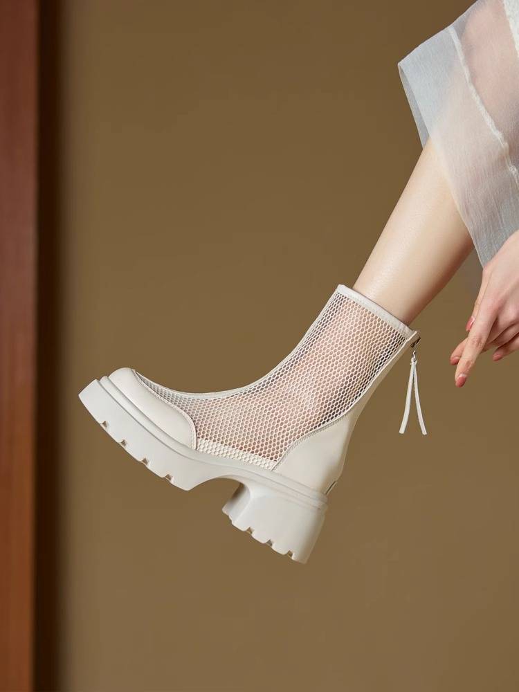 GUIDI FAME Martin Boots 2024 new summer breathable mesh boots thick heel thick bottom hollow hollow boots female