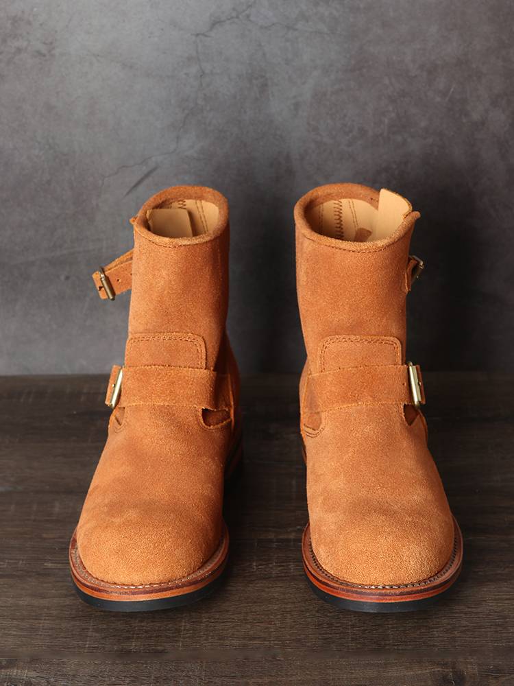 Thickened anti -fleece leather mid -knight boots round head boots leather outdoor leisure locomotive boots Martin boots men's boots