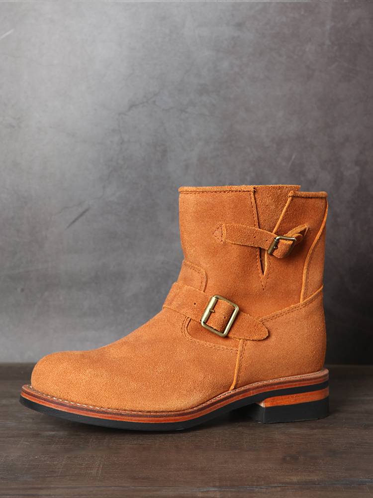 Thickened anti -fleece leather mid -knight boots round head boots leather outdoor leisure locomotive boots Martin boots men's boots