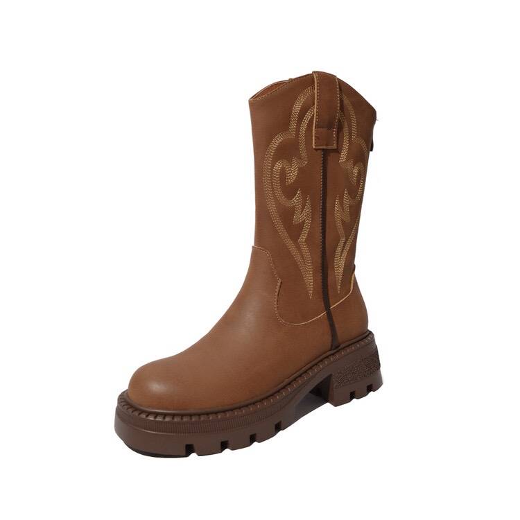 Ferry thick heel Western denim boots V