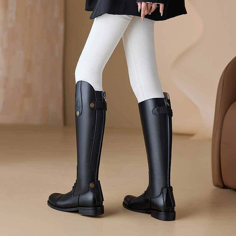 Leather equestrian boots but knee long boots women 2024 new high horse boots round head ride ride boots are thin