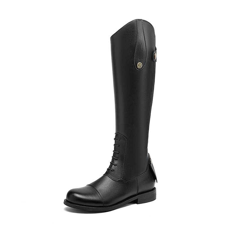Leather equestrian boots but knee long boots women 2024 new high horse boots round head ride ride boots are thin