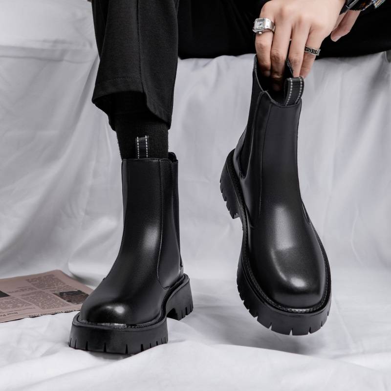 Chelsea boots men's spring and autumn new air -breathable high -top shoes Martin boots British help thick bottom tobacco tube locomotive boots