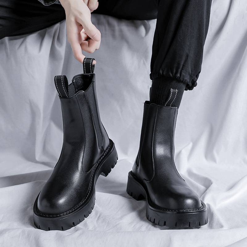 Chelsea boots men's spring and autumn new air -breathable high -top shoes Martin boots British help thick bottom tobacco tube locomotive boots