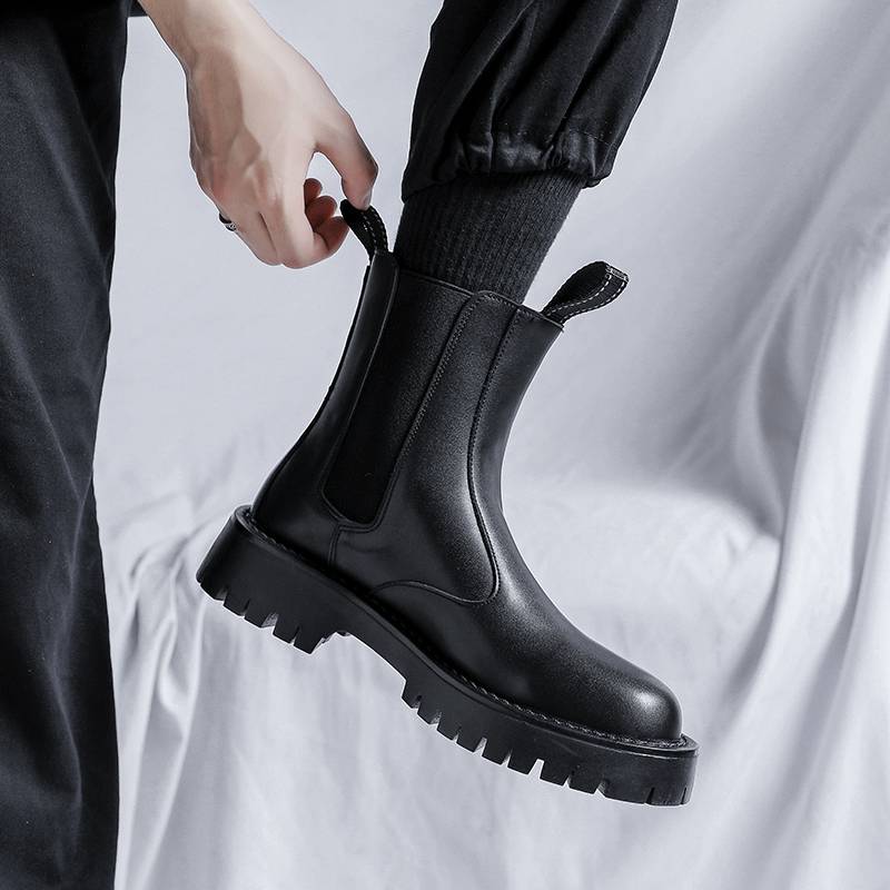 Chelsea boots men's spring and autumn new air -breathable high -top shoes Martin boots British help thick bottom tobacco tube locomotive boots