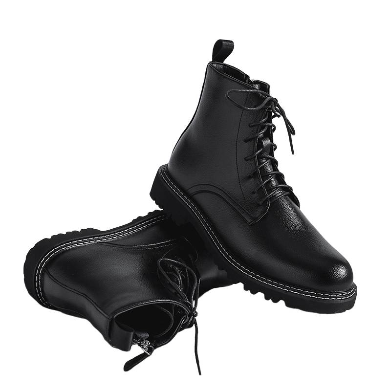 Ruondmam leather Martin boots men's winter plus velvet high -top shoes in British gangs in British boots