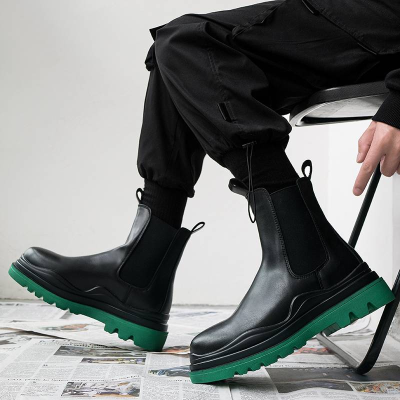 British style Pipchelci boots men's tide high -end smoke boots men's green bottom Martin boots high -top black autumn