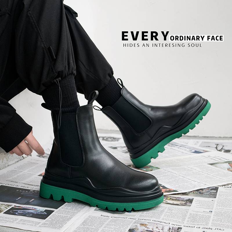 British style Pipchelci boots men's tide high -end smoke boots men's green bottom Martin boots high -top black autumn