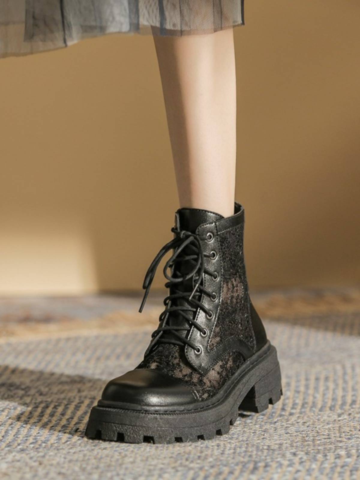 Guidi Fame Lace thick -bottomed Martin boots female summer thin white leather short boots hollow breathable net boots female