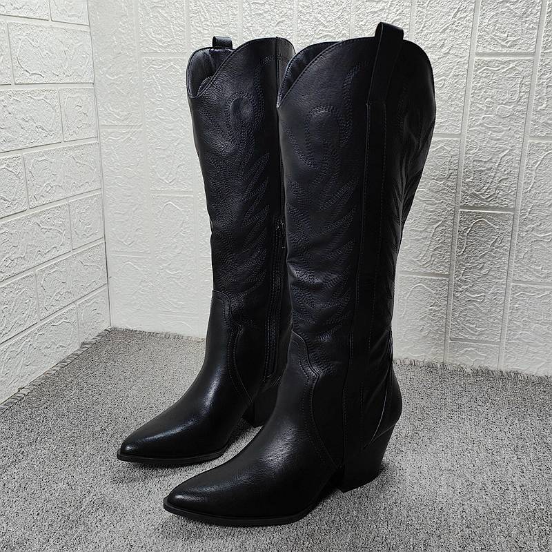 Ethnic Western Boots Women's Rough Heights Fashion Boot 2024 Autumn Piece Poop high -headed high boots large size