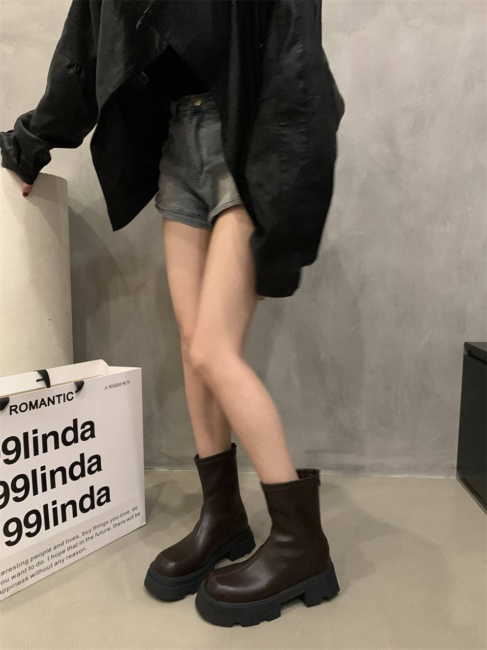 Thick bottom thick heel Martin boots short women's boots summer Chelsea boots French retro boots lean boots Knight boots