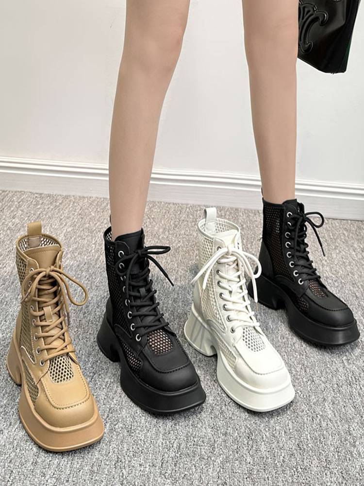Guidi Fame square head hollow Martin boots female summer thin net yarn breathable boots leather thick sole boots female