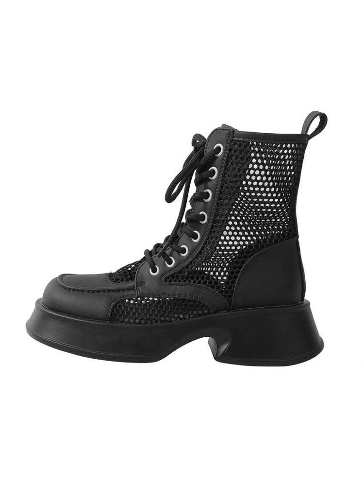 Guidi Fame square head hollow Martin boots female summer thin net yarn breathable boots leather thick sole boots female