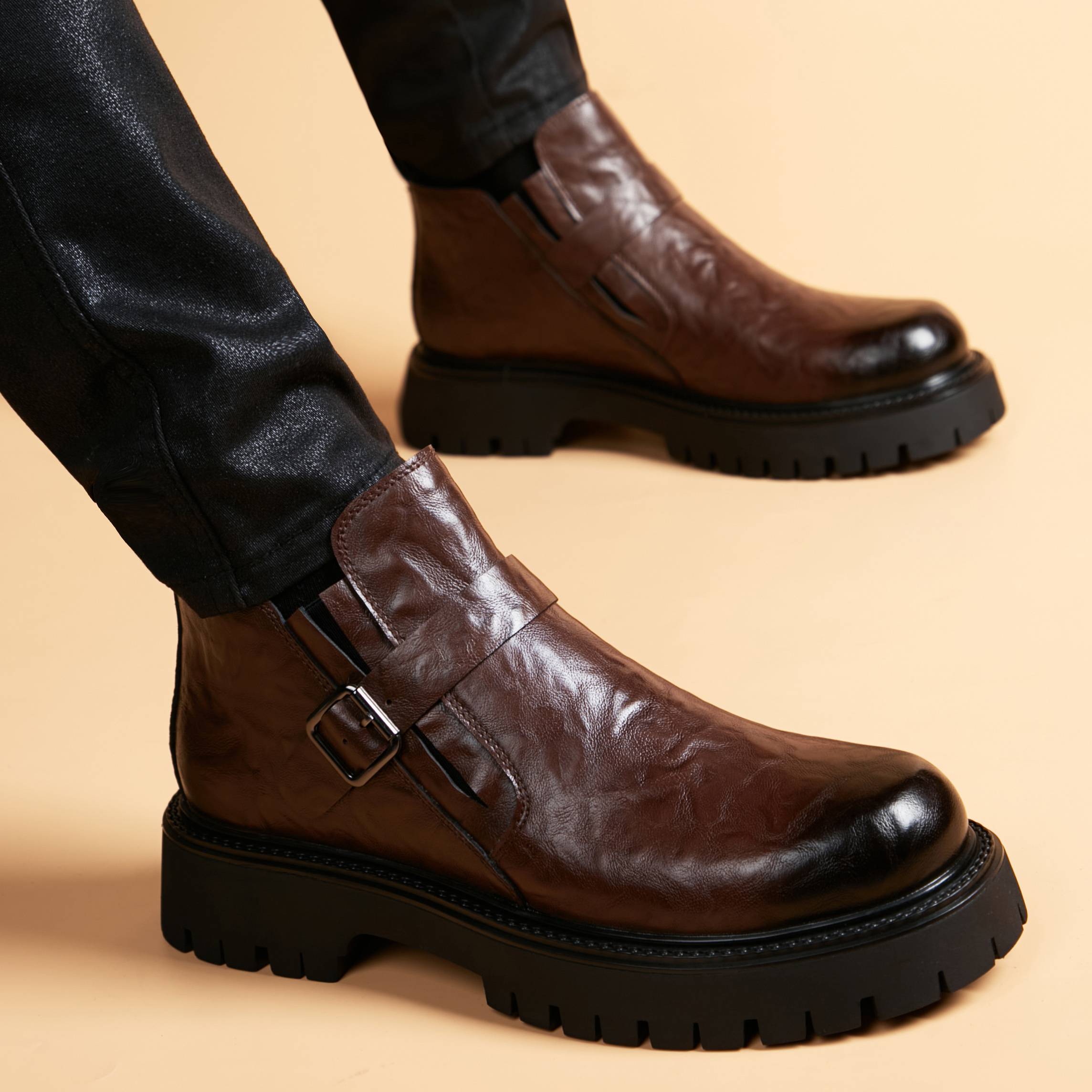 New Martin Boots Male leather thick sole British style low -top Chelsea short boots leather boots retro high -top shoes