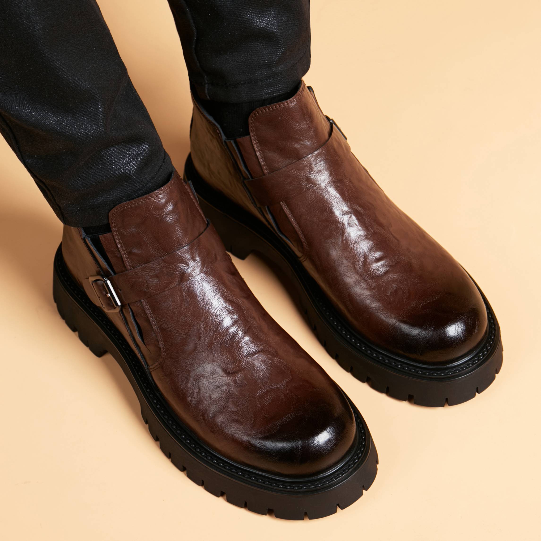 New Martin Boots Male leather thick sole British style low -top Chelsea short boots leather boots retro high -top shoes
