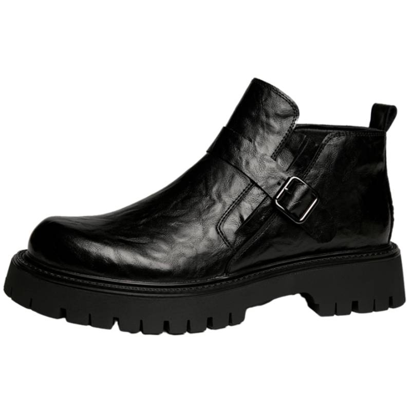 New Martin Boots Male leather thick sole British style low -top Chelsea short boots leather boots retro high -top shoes