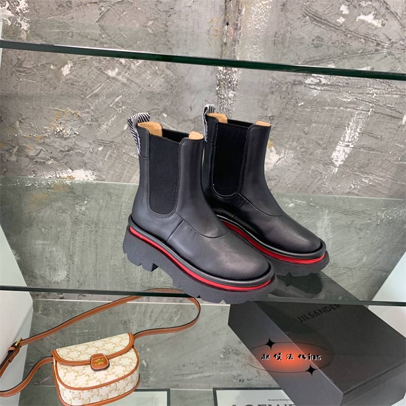 Jil Sander/Gill Sanda thick bottom Chelsea boots thick heel boots autumn and winter white mid -tube equestrian boots