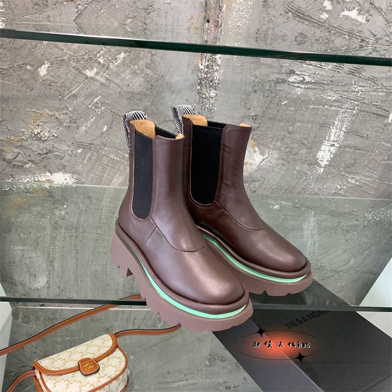 Jil Sander/Gill Sanda thick bottom Chelsea boots thick heel boots autumn and winter white mid -tube equestrian boots