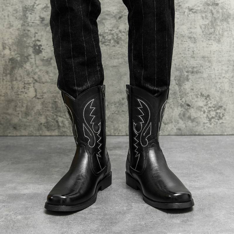 American leather western denim high tube Martin boots male high -top knight boots Mongolian riding boots long tube retro boot