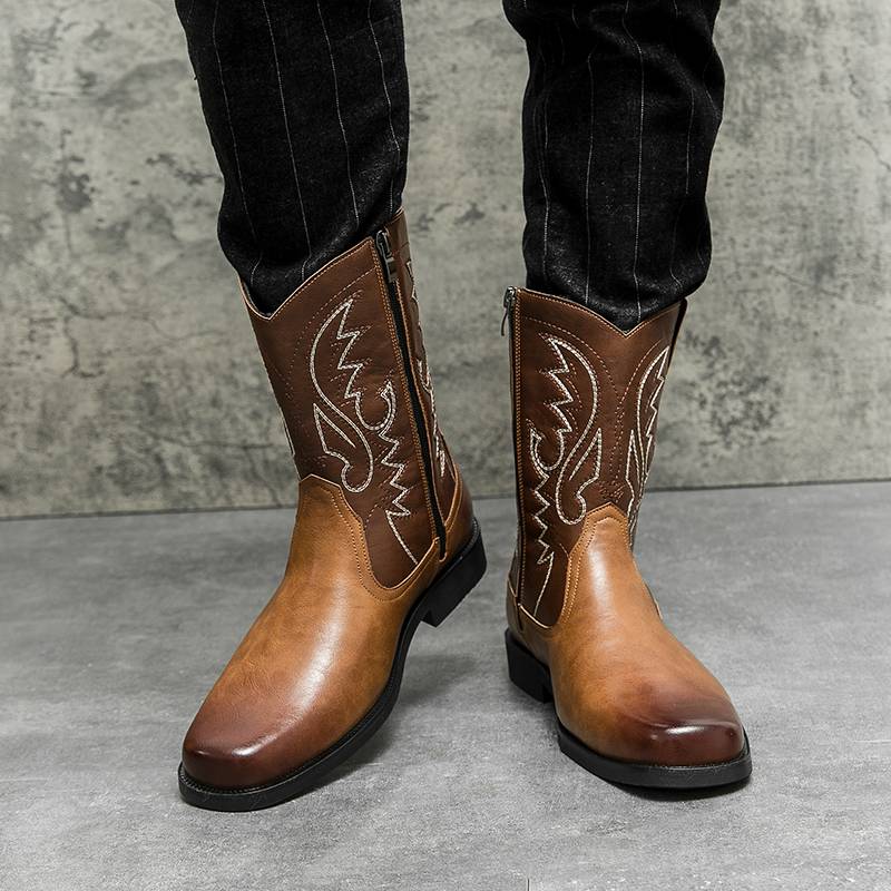 American leather western denim high tube Martin boots male high -top knight boots Mongolian riding boots long tube retro boot