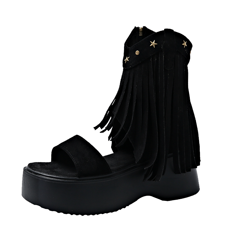 Thick -soled rivet flowers 2024 Summer off -toed western denim boots versatile and thin Marad Roman boots