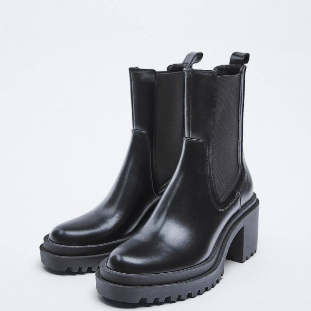 ZA2024 Winter Leather 8cm thick bottom Chelsea boots female plus smoke boots Martin boots thick heel boots
