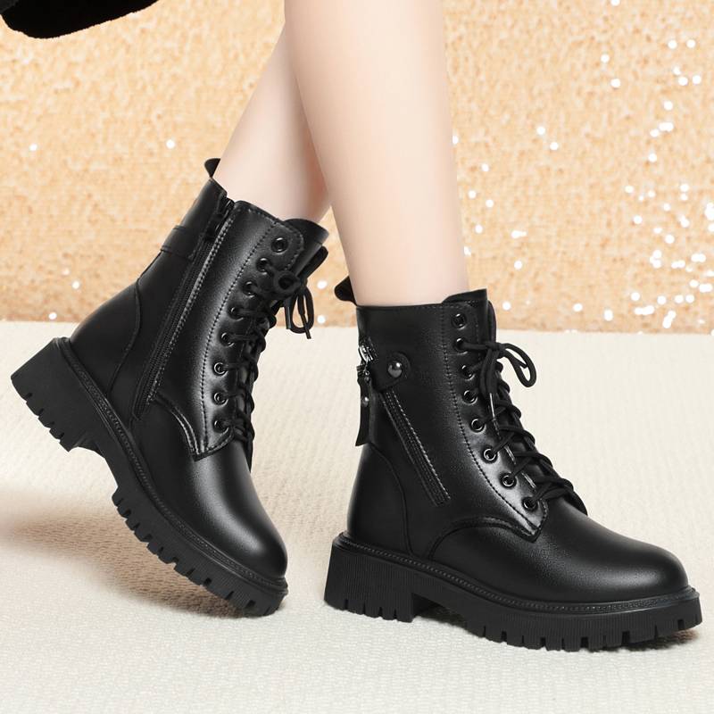 2023 Winter new leather Korean version of Martin boots warm and velvet wool short boots