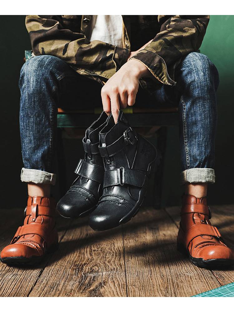 Motorcycle riding shoes Western denim Martin Leather Boots Male Big Fashion Boots Cowhide Harley Locomotive Boot Punk