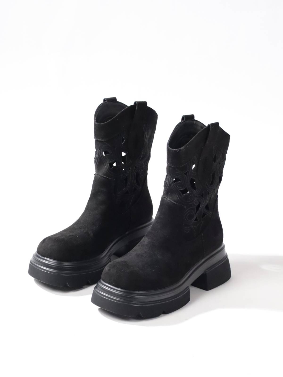 2024 summer new retro western denim short boots hollow and breathable heights female boots Martin boots
