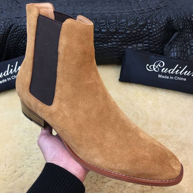 CHELSEA BOOT Chelsea boots men's short boots personalized pointed -headed Martin boots leather and fleece warm leather boots