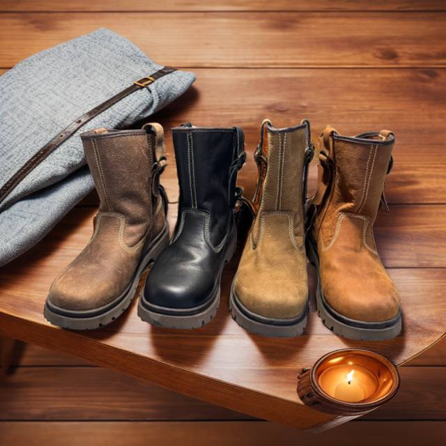 Cowlide Mongolian Boots Motorcycle Boots Wide Martin Boots Workers Spring and Autumn Horse Boots Leather denim short boots Knight Boots