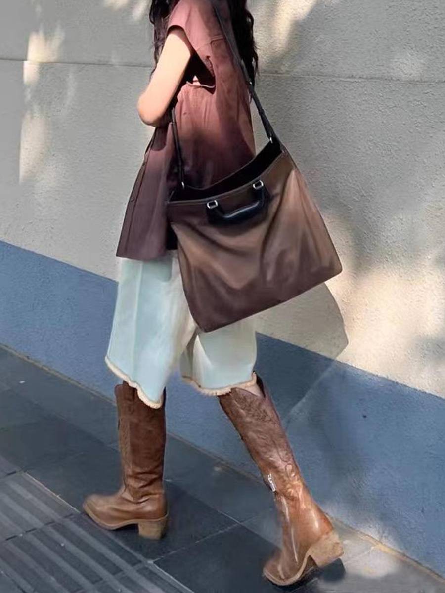 Cowhide version ~ Black retro western denim boots pointed heels, leather embroidery boots, but knee boots children