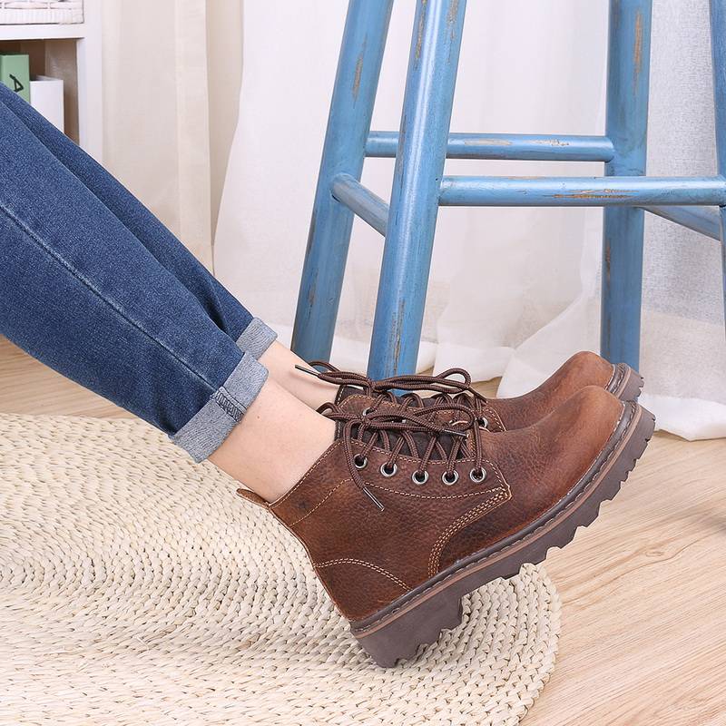 Cowhide Martin Boots Leather Boots Leather Women Boots Retro Permanent Boots Trend Workers Waterproof Waterproof Waterproof Boots Men's locomotive Boots