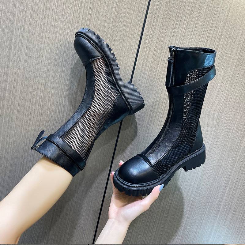 Wenzhou leather thick bottom net gauze Martin boots female summer new boots thin thin net boots fashion mid -boots