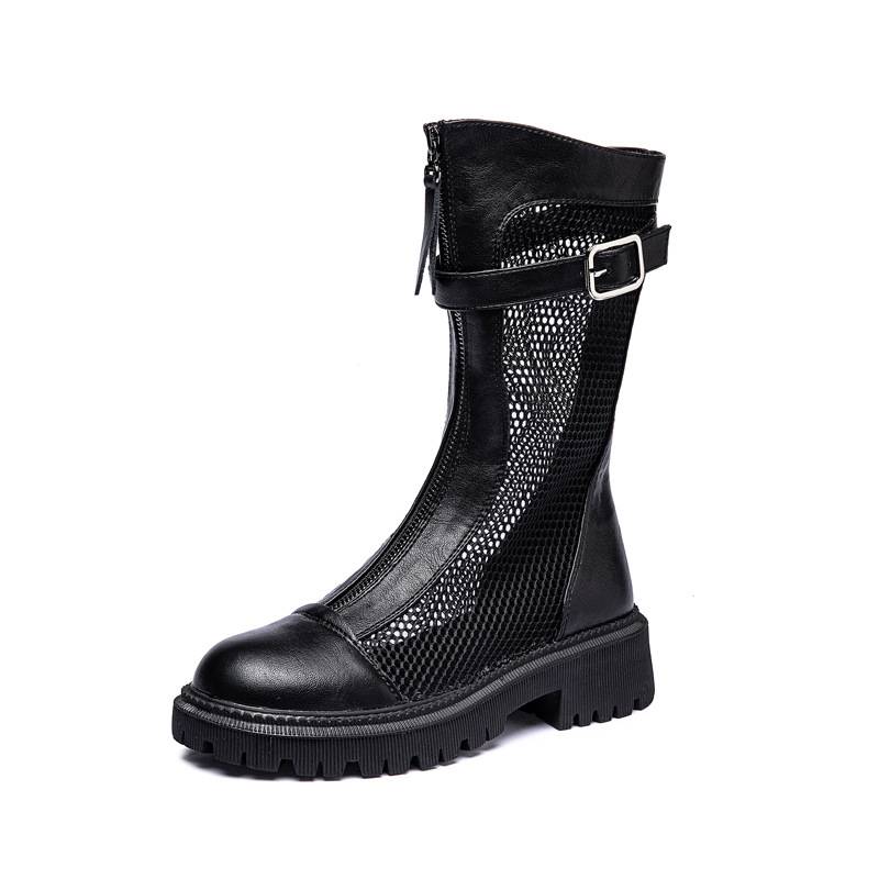 Wenzhou leather thick bottom net gauze Martin boots female summer new boots thin thin net boots fashion mid -boots
