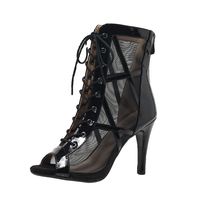 Latin shoe net gauze bowls and short boots large size with jazz dance dance high -heeled sandals fine heel female fish mouth net boots