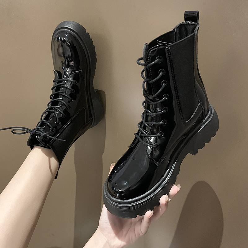 Lean -thin boots plus velvet small Martin boots female 2023 autumn and winter new versatile black British style boots