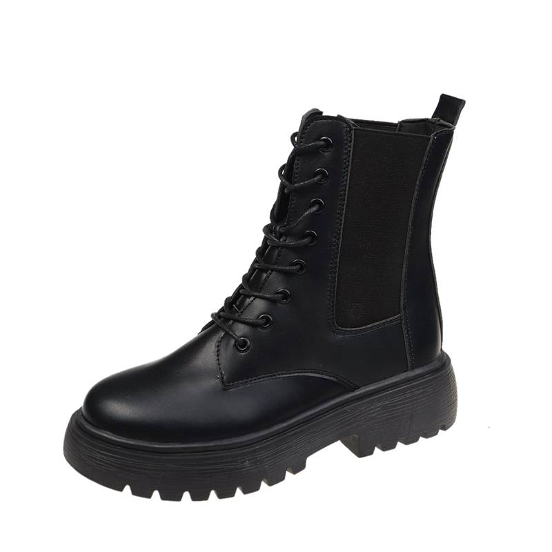 Lean -thin boots plus velvet small Martin boots female 2023 autumn and winter new versatile black British style boots