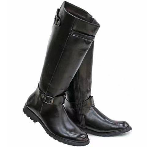 Men's riding boots, British fashion knights, leather boots, pointed high tube to knee Martin boots stage to perform men's boots