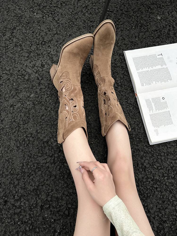 Explosive mid -tube hollow boots Children summer knight boots 2024 suitable for summer boots, denim boots, jelly boots