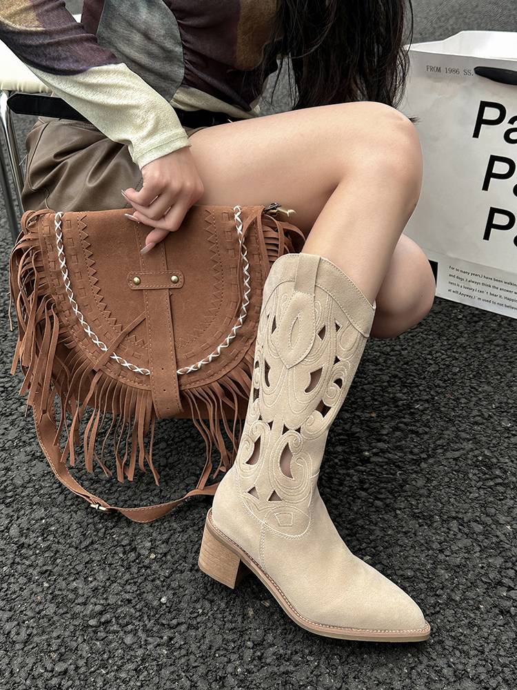 Explosive mid -tube hollow boots Children summer knight boots 2024 suitable for summer boots, denim boots, jelly boots